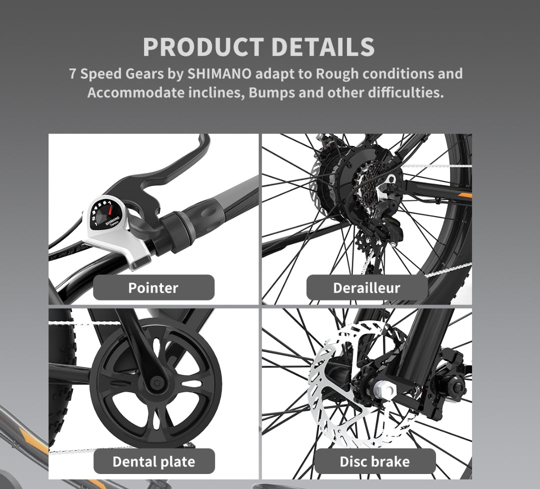 Aostirmotor G350 350W Electric Bike for Commuter 26X2.1" Tire 36V 10Ah Removable Battery Shimano 7 Speed